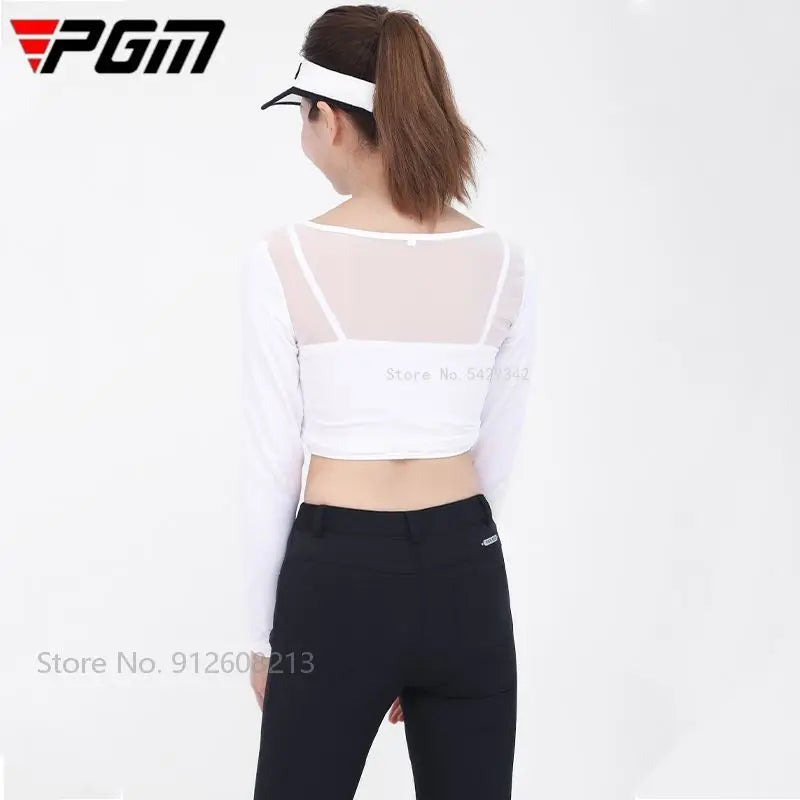 Pgm Womens Ice Silk Cool Shirts Half-Length Long Sleeve Cropped Tops Summer